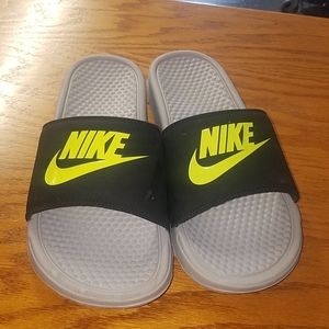 Nike Balck and Neon Swoosh Slides